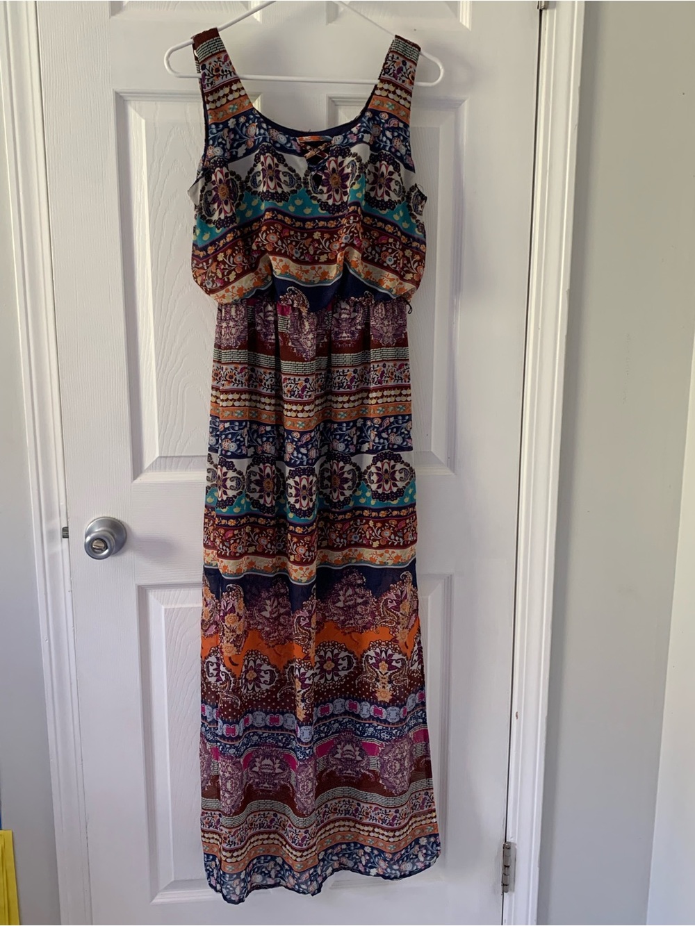 City Triangles Multicolor Boho Maxi Dress with Floral Stripe Print